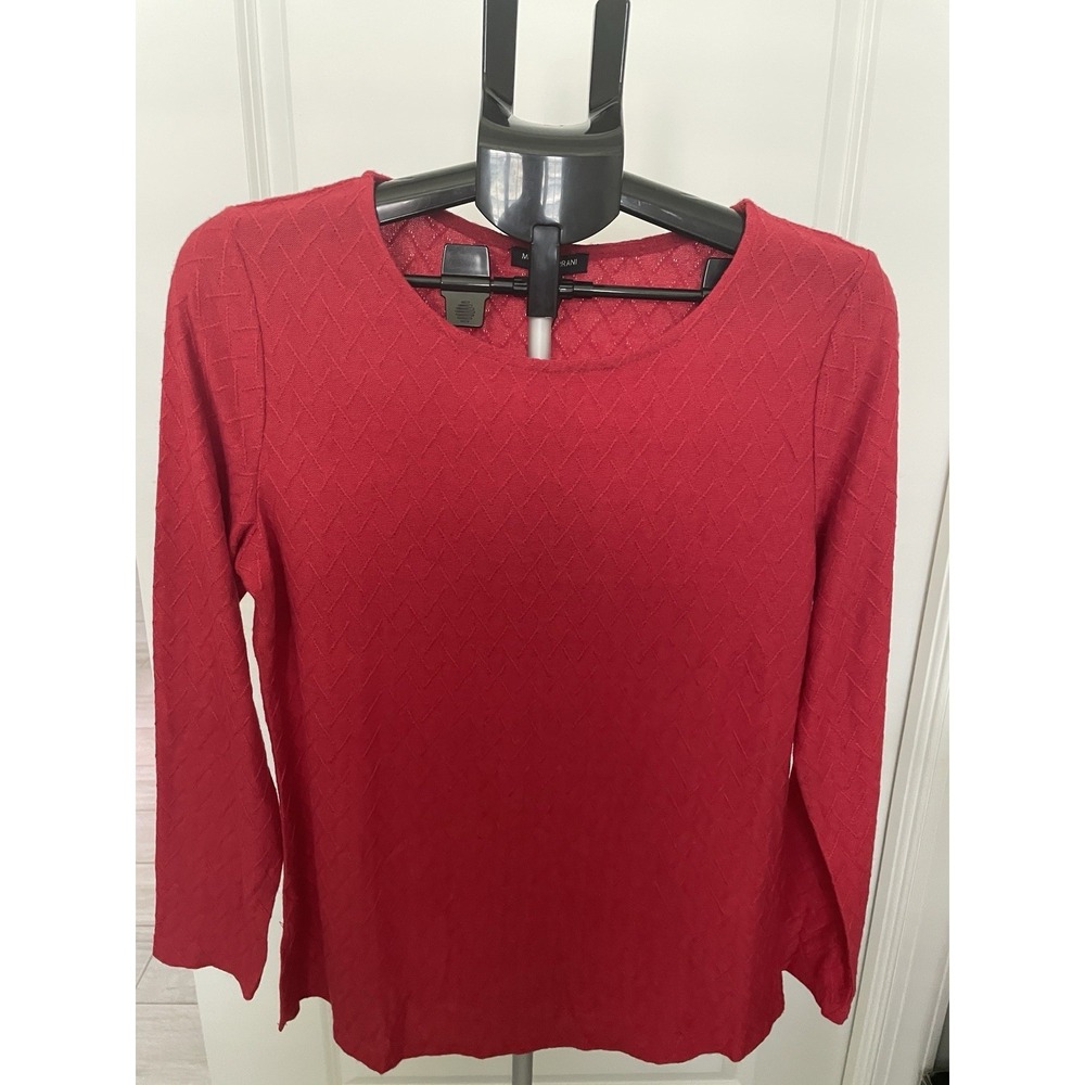 Mario Serrani Italy Red Textured Long Sleeve Geometric Knit Top Size M NWT